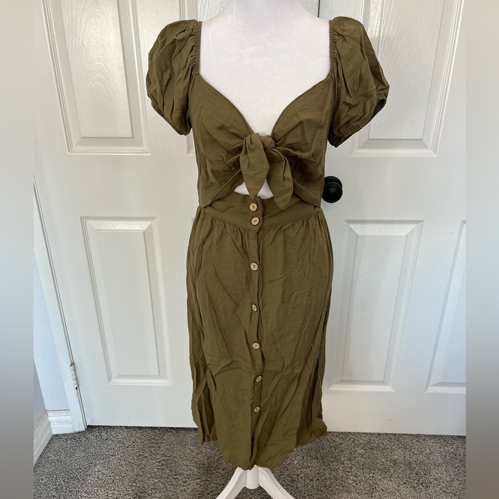 Front Tie Olive Green Dress Size Medium